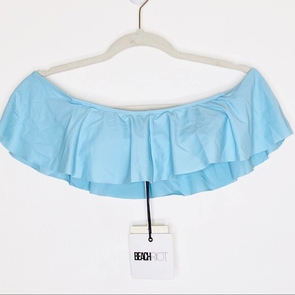 Beach Riot Swim Top Off Shoulder Ruffle Light Blue Size Small Bikini New NWT - Picture 3 of 6